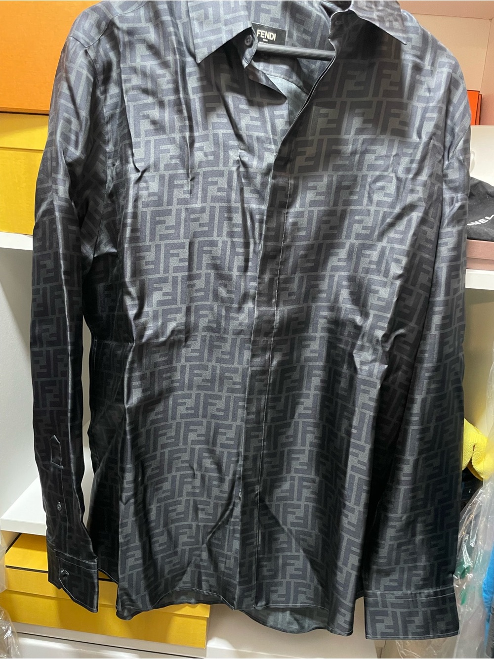Fendi Men’s Black Tonal FF Monogram Dress Shirt